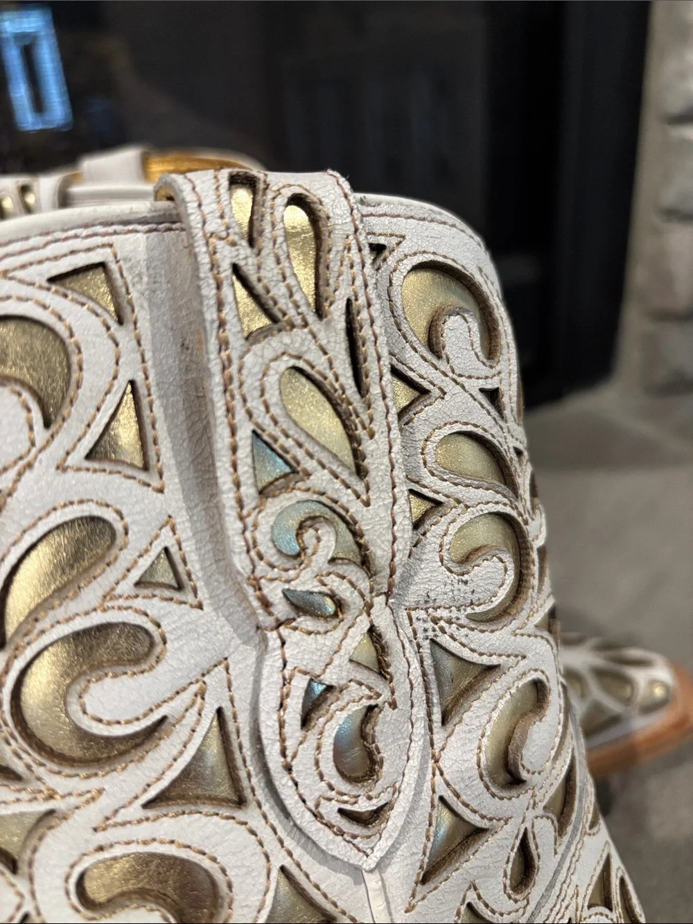 Ariat Valentina Classic Alabaster/Gold full grain leather,X toe,ATS,Western - Picture 8 of 13